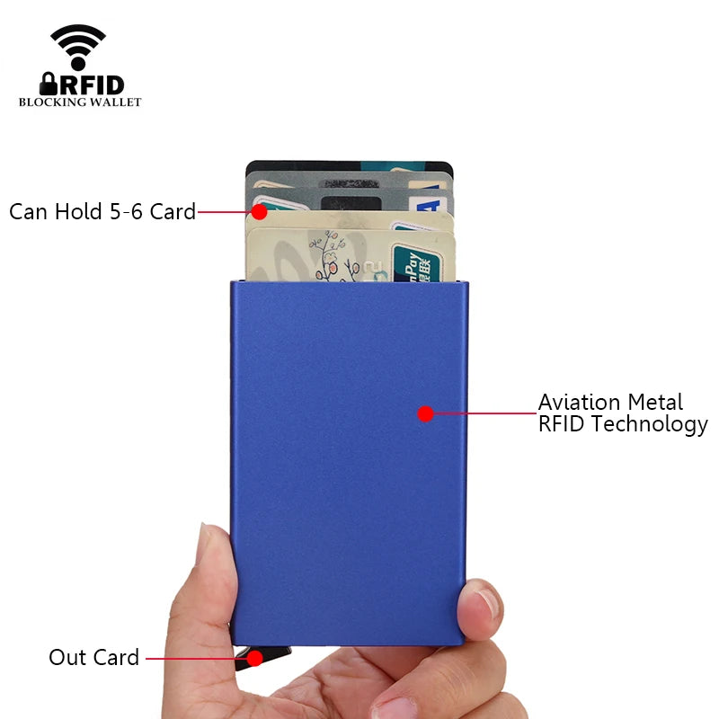 Carteira Inteligente RFID, Porta-Cartões, Metal, Fina e Slim, para Homens e Mulheres