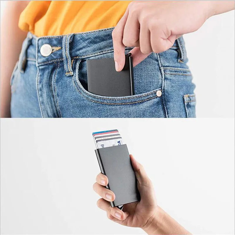 Carteira Inteligente RFID, Porta-Cartões, Metal, Fina e Slim, para Homens e Mulheres