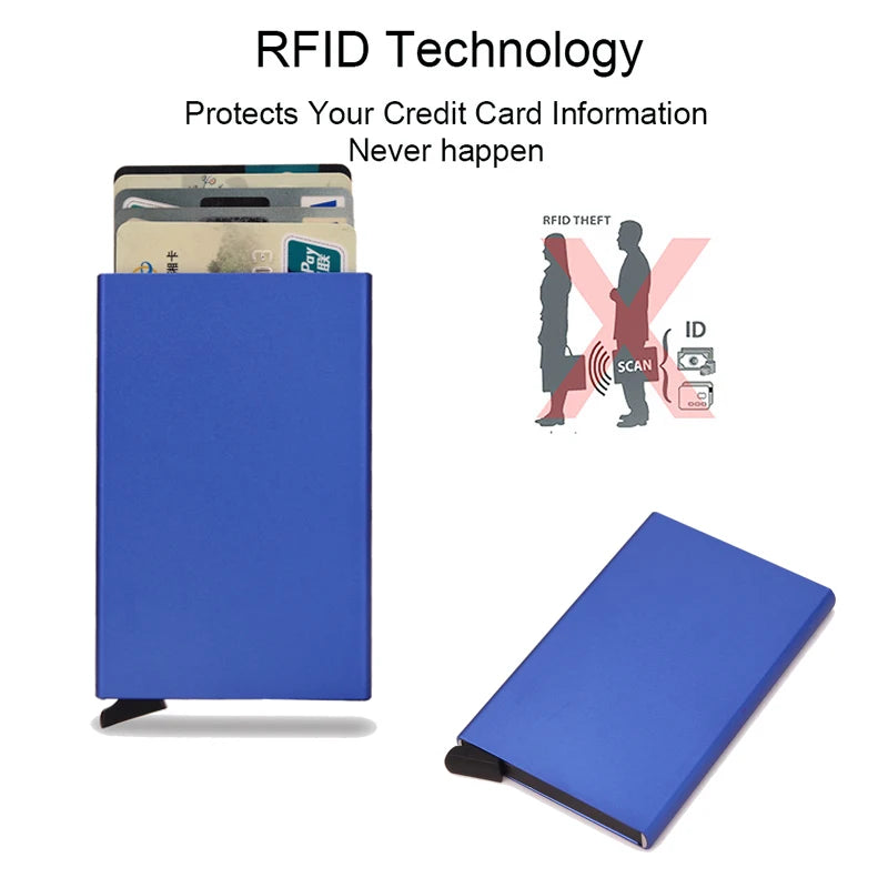 Carteira Inteligente RFID, Porta-Cartões, Metal, Fina e Slim, para Homens e Mulheres