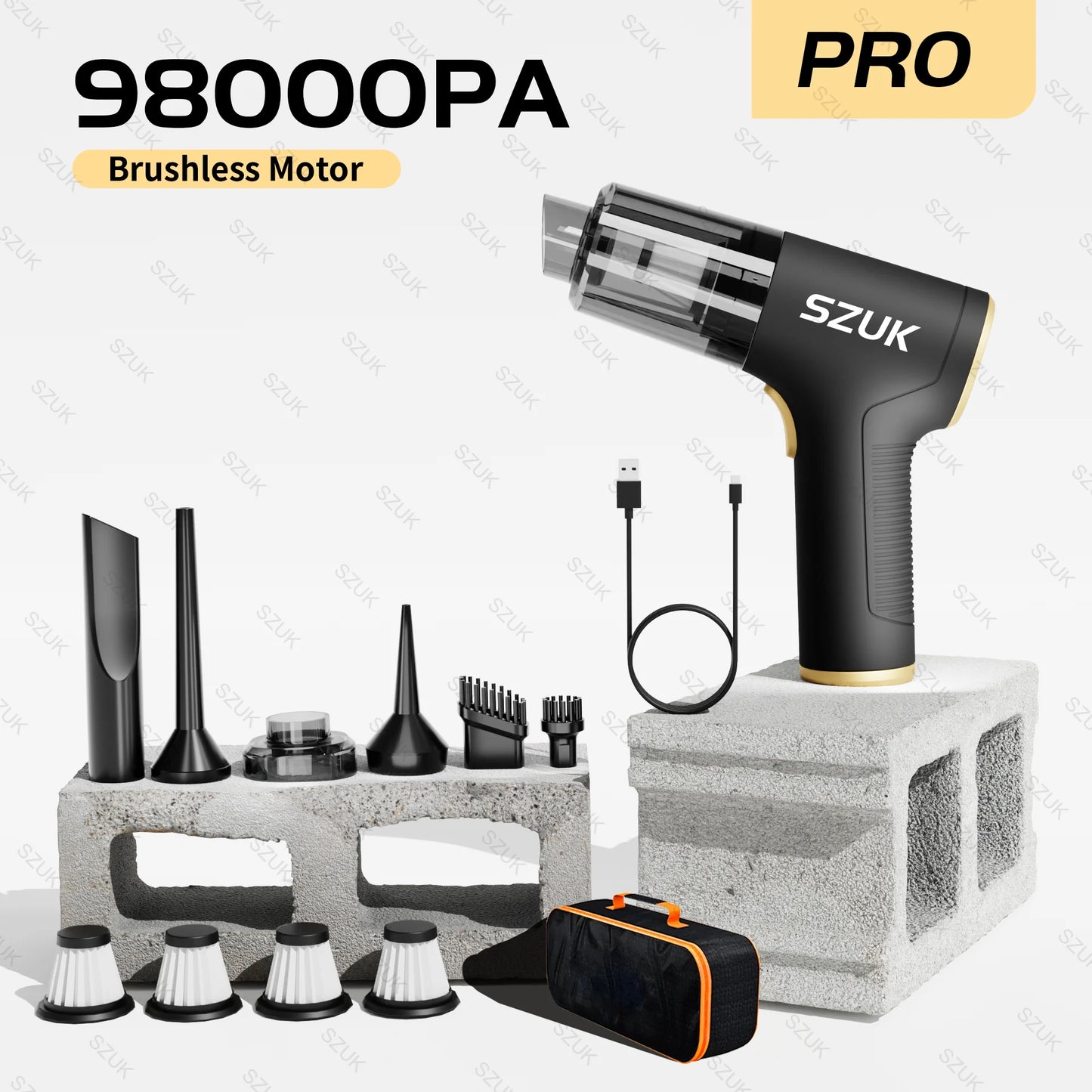 Mini Aspirador de Pó para Carro - Máquina de Limpeza Potente com Forte Sucção Portátil- SZUK
