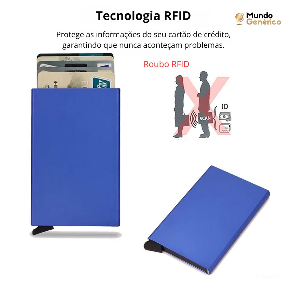 Carteira Inteligente RFID, Porta-Cartões, Metal, Fina e Slim, para Homens e Mulheres