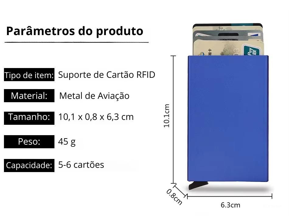 Carteira Inteligente RFID, Porta-Cartões, Metal, Fina e Slim, para Homens e Mulheres