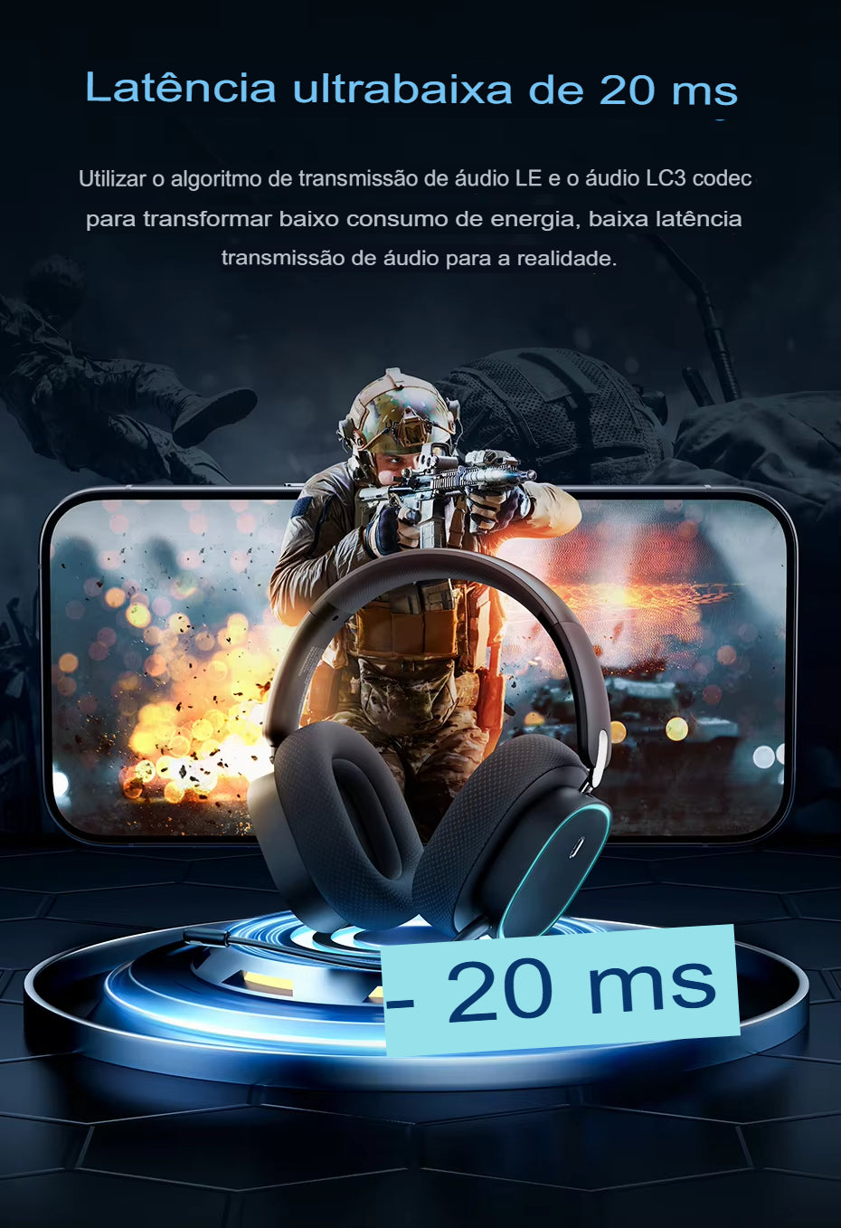 Fone Gamer Baseus GH02 – Wireless/Bluetooth/Cabo, RGB, Microfone, Som Imersivo com Driver 40mm