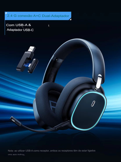 Fone Gamer Baseus GH02 – Wireless/Bluetooth/Cabo, RGB, Microfone, Som Imersivo com Driver 40mm