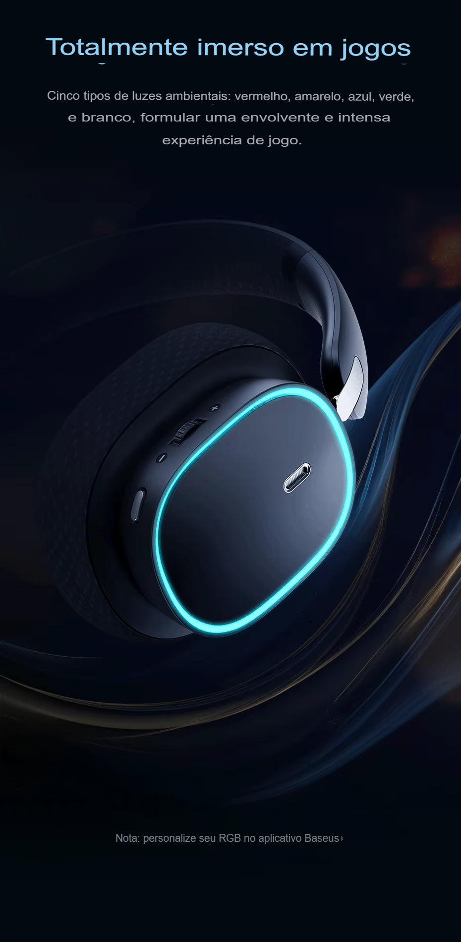 Fone Gamer Baseus GH02 – Wireless/Bluetooth/Cabo, RGB, Microfone, Som Imersivo com Driver 40mm