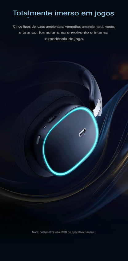 Fone Gamer Baseus GH02 – Wireless/Bluetooth/Cabo, RGB, Microfone, Som Imersivo com Driver 40mm