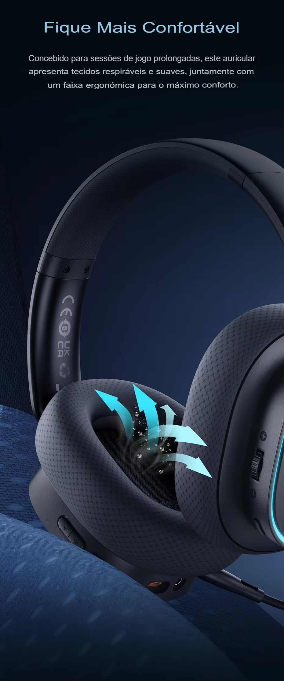 Fone Gamer Baseus GH02 – Wireless/Bluetooth/Cabo, RGB, Microfone, Som Imersivo com Driver 40mm