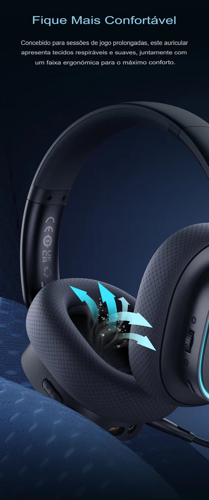 Fone Gamer Baseus GH02 – Wireless/Bluetooth/Cabo, RGB, Microfone, Som Imersivo com Driver 40mm