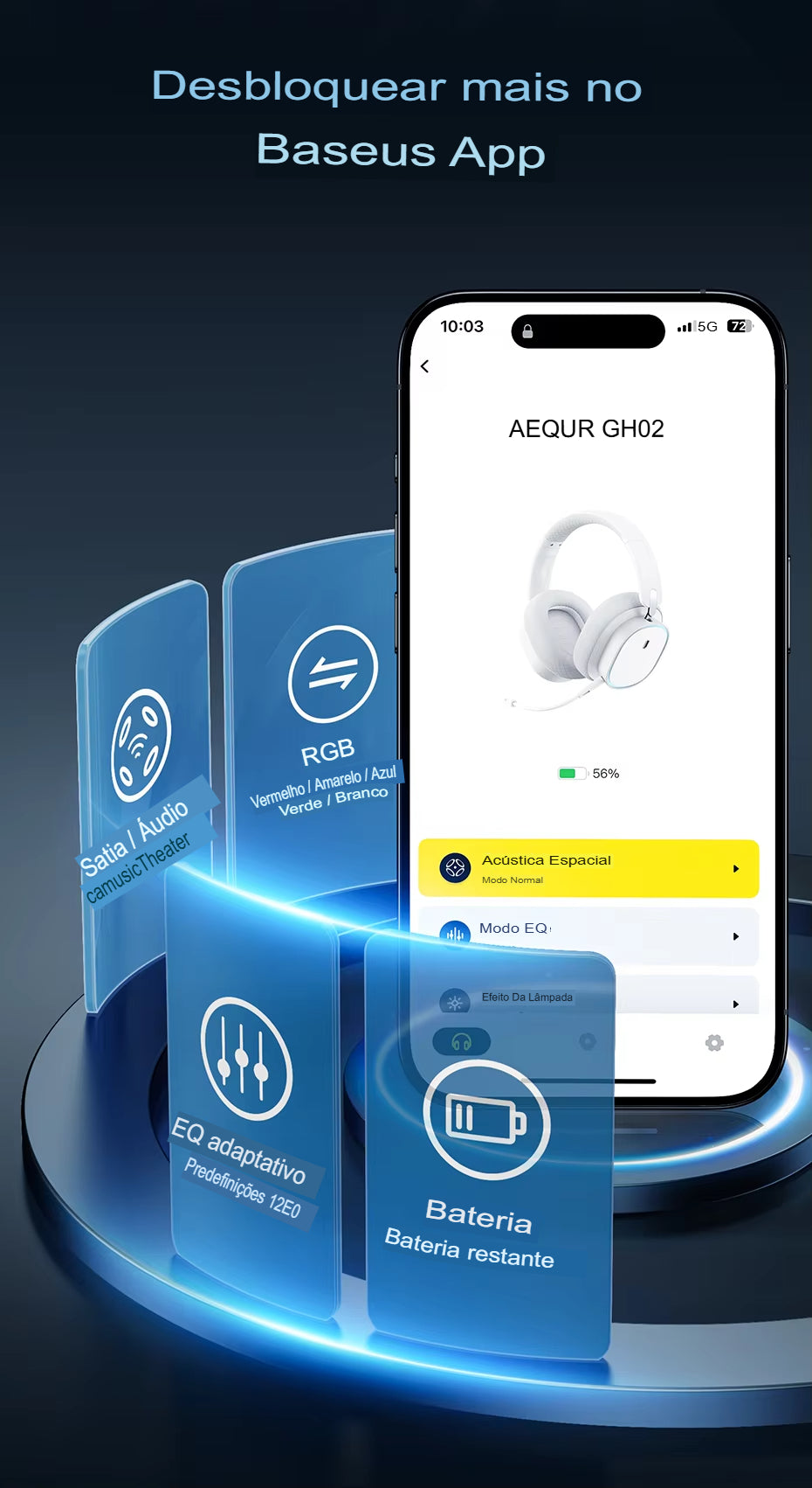 Fone Gamer Baseus GH02 – Wireless/Bluetooth/Cabo, RGB, Microfone, Som Imersivo com Driver 40mm